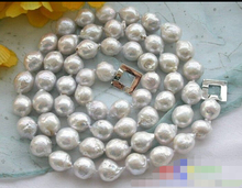Encantador 33 "13mm lustre blanco casi redondo keshi reborn perla collar 925 broche de plata 2024 - compra barato