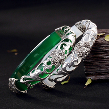 S925 стерлингового серебра халцедон открывающиеся Браслеты Зеленый Белый тайское серебро ручной работы браслет с натуральным нефритом ювелирные изделия для женщин 2024 - купить недорого