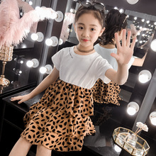 Meninas Moda Manchado Leopard-print Vestido Bolo de Festa de Verão Chiffon Princesa Estilo Coreano Crianças Vestidos para Meninas 4- 14 anos 2024 - compre barato