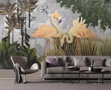 Custom 3D mural wallpaper medieval hand-painted tropical rainforest flamingo background wall painting decorative paintings 2024 - buy cheap