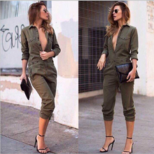 Mulheres sexy nova moda magro bodycon macacão de manga longa do exército verde sólido casual bodysuit senhoras vintage macacão longo 2024 - compre barato