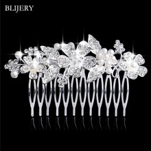 BLIJERY-peines para el cabello de flores de cristal para mujer, joyería para el cabello, accesorios para el cabello de novia, Color plateado 2024 - compra barato