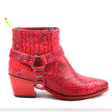 Fashion Snake Skin Pointy Toe Women Ankle Boots Python Print Chunky Heel Martin Boots Grey Red Botas Mujer Slip On Cowboy boots 2024 - buy cheap