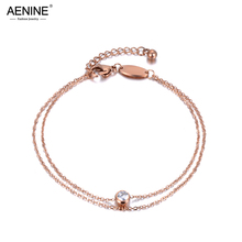 AENINE нержавеющая сталь 2 слоя цепи и звенья Браслеты розовое золото ювелирные изделия один CZ Кристалл Шарм ручной браслет, лучший подарок AB18178 2024 - купить недорого
