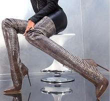 Sexy Python Snake skin Print Boots Pointed Toe Thigh High Heel Botas Overknee Motorcycle Stiletto Long Botines Shoes Woman 2024 - buy cheap
