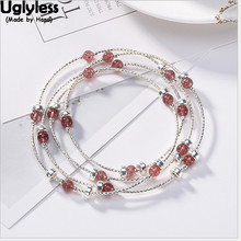 Uglyless Real 925 Sterling Silver Strawberry Quartz Balls Beading Bracelets for Women Multi Layers Beads Bracelet Fine Jewelry 2024 - buy cheap