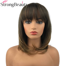 Strong Beauty Synthetic Natural Straight Wigs Medium Length Wigs with Neat Bang Capless Women Hair 2024 - buy cheap
