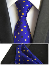 8cm Unique Design Formal Ties Men's Wedding Party Necktie Blue with Black Yellow Flowers Handky Fashion Handkerchief 2024 - buy cheap