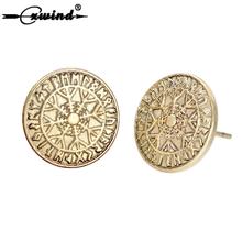 Cxwind Fashion Retro Viking Runes Stud Earrings For women Odin's Symbol Amulet Earrings Snowflake Shape Round Piercing Jewelry 2024 - buy cheap