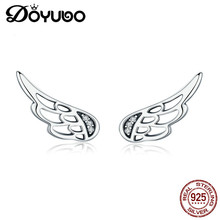 DOYUBO-pendientes clásicos de Plata de Ley 925 para mujer, aretes de doble alas de circonia cúbica blanca, joyería para mujer 2024 - compra barato