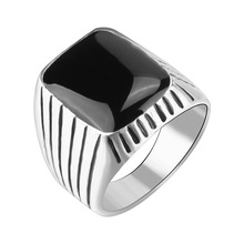 Atmosphere-anillo Punk para hombre, joyería de resina obsidiana chapada en plata, para club nocturno 2024 - compra barato