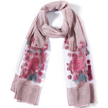 Bufanda de seda chal Floral bordado transparente estola para envolver Hijab de alta calidad Primavera Verano otoño invierno suave moda Rosa largo 2024 - compra barato