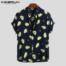 INCERUN Summer Men's Print Lapel Shirt Casual Holiday Fashion 2019 New Avocado Streetwear Hawaiian Personality Camisa Masculina 2024 - buy cheap