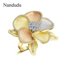 Nandudu Fashion AAA Cubic Zircon Flower Ring for Women 3 Tones Gold Open Cuff Wedding CZ Rings Gift Elegant Jewelry R2061 2024 - buy cheap