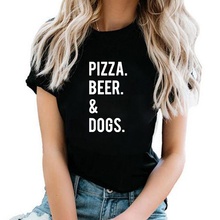Camiseta para mujer impresa de Pizza Beer Dogs, Camiseta de algodón de manga corta con cuello redondo, Camiseta holgada para mujeres blancas y negras 2024 - compra barato