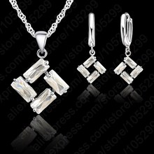 New Design European Style 925 Sterling Silver Jewelry Set Geometry Crystal Wedding Necklace Earrings Set 2024 - buy cheap