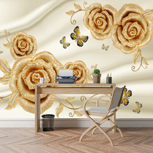 Papel de parede 3d para sala de estar, mural de decoração luxuoso para casa, quarto, rosa, dourado 2024 - compre barato