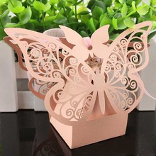 Caja de dulces de 50 Uds., bolsa de regalo de papel de chocolate, pequeña mariposa de encaje, decoración para cumpleaños, fiesta de boda, bolsa de regalo para caramelos 2024 - compra barato