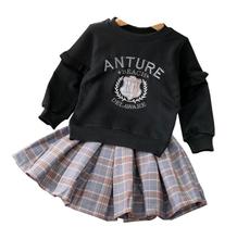 Conjunto de ropa para niña y niño, camisa de sudor con letras y falda, conjunto de 2 piezas, ropa bordada para niña de 2 a 7 años 2024 - compra barato