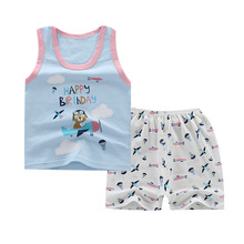 Conjunto de roupas infantis de verão para meninos, 2 peças, camiseta estampa de desenho animado para bebês meninos + shorts de botão, conjuntos de roupas infantis, 2019 2024 - compre barato