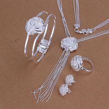 S248 Silver Color Lovely Jewelry Sets Silver 925 Jewelry Rose Ring Stud Earrings Bangle Necklace S248 /annajeua Azfajqma 2024 - купить недорого