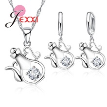 Bonito juego de joyas de hervidor de Plata de Ley 925 con colgante de cristal CZ y conjunto de pendientes para mujer 2024 - compra barato