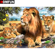 HOMFUN 5D DIY Diamond Painting Full Square/Round Drill "Animal lion" 3D Embroidery Cross Stitch gift Home Decor A01006 2024 - buy cheap