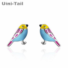 Uini-tail-pendientes de plata esterlina 925, aretes pequeños de pájaro de color brillante, joyería dulce para la oreja, venta al por mayor, ED159 2024 - compra barato