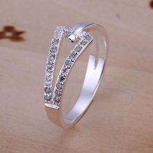 Ring Silver Plated Ring Silver Trendy Jewelry Ring Inlaid Zircon Double Lines Jewelry Wholesale Free Shipping wuqy LR128-8 2024 - buy cheap