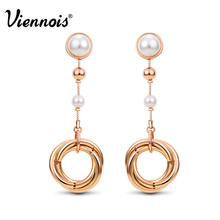 Viennois Korean Long Tassel Pearl Drop Earrings for Women Rose Gold Hollow Circle Pendantes Dangle Earrings Fashion Jewelry 2024 - buy cheap