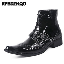 Ankle Snakeskin Waterproof Stud Wedding Pointed Toe Rivet Mens Black Patent Leather Boots Booties Metalic Chunky Dress Shoes 2024 - buy cheap