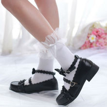 Japanese Lolita Mesh Lace Sock Ruffle Bow Knot Sweet Girl Cosplay Students Socks Cotton Shotrt Stocking Sock White Black  2 Pair 2024 - buy cheap