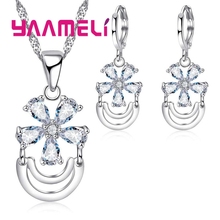 CZ Crystal Paved Bridal Jewelry Sets 925 Sterling Silver Flower Pendant Necklace Earrings Women Wedding Jewelry Set 2024 - buy cheap