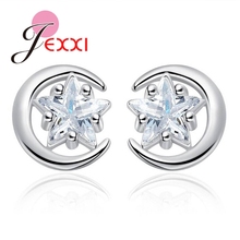 Hot Sale Exquisite Moon Star Design Shiny CZ Stone 925 Sterling Silver Stud Earring For Woman Girls Anniversary Gift 2024 - buy cheap