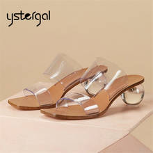 Ystergal Transparent Ball Heel Women Slippers Square Toe Clear Heels PVC Mules Summer Ladies Gladiator Sandals Outside Slides 2024 - buy cheap
