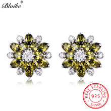 Blaike 100% Real S925 Sterling Silver Peridot Birthstone Snowflake Stud Earrings For Women Olive Green Zircon Earrings Jewelry 2024 - buy cheap