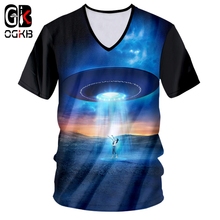 OGKB Мужская футболка с v-образным вырезом, летние топы, Забавный принт, космический корабль, 3d футболка, мужская повседневная футболка, бодибилдинг, фитнес, футболки 7XL 2024 - купить недорого