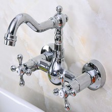 Polished Chrome Brass Wall Mounted Double Cross Handles Bathroom Kitchen Sink Faucet Mixer Tap Swivel Spout anf968 2024 - buy cheap