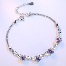 Charm Crystal Purple Flower Bracelets For Women Jewelry Trendy Silver 925 Sterling Bracelets Female Girl Birthday Gift 2024 - buy cheap