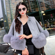 2019 Autumn Spring Luxury Pu Leather Women Coats Slim Artificial Fur Sleeve Black Pink Loose Xl Female Outwear Jackets 2024 - buy cheap