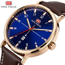Mini relógio com pulseira de couro masculino, relógio de pulso luxuoso de quartzo com mostrador azul e pulseira de couro, moda masculina 2019 2024 - compre barato