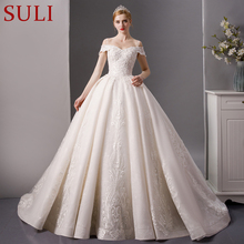 SL-6065 Luxury Lace Wedding Gowns for Bridal Gown Crystal Ball Gown Wedding Dresses 2019 2024 - buy cheap