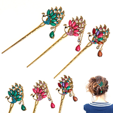 Classical Retro Women Elegant Bobby Pin Colorful Hairpin Rhinestone Hair Stick 2024 - buy cheap