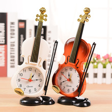 Relógio de mesa vintage, relógio despertador silencioso quartz em formato de violino 2024 - compre barato
