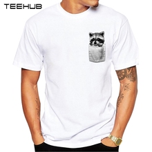 TEEHUB-Camiseta de manga corta con estampado de mapache y bolsillo para hombre, camiseta Hipster de diseño con cuello redondo, camiseta con diseño moderno, 2019 2024 - compra barato