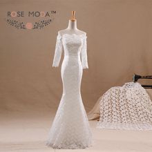 Off Shoulder Long Sleeves Chantilly Lace Mermaid Wedding Dress Lace Up Bridal Gown Vestidos de Noivas Real Photos 2024 - buy cheap