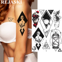 Rejaski tatuagem temporária de planetas geométricas e diamantes, tatuagem falsa para mulheres e homens, triângulo redondo, astronauta, arte personalizada 2024 - compre barato