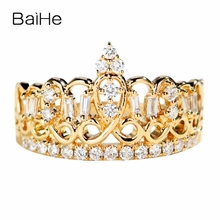 BAIHE Solid 14K Yellow Gold 0.33ct H/SI Round Natural Diamonds Wedding Women Trendy Jewelry Vintage crown diamond Ring 2024 - buy cheap