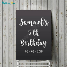 Decoración de fiesta de cumpleaños personalizada con nombre, fecha de edad, señal de recepción personalizada para bebé, calcomanía de vinilo para niño, pegatina de tablero de madera con cita, B797 2024 - compra barato