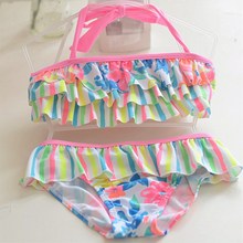2019 hot style children ruffle swimsuit kid girl color striped flower floral cake sweet swimwear biquini bikini costume 2024 - buy cheap
